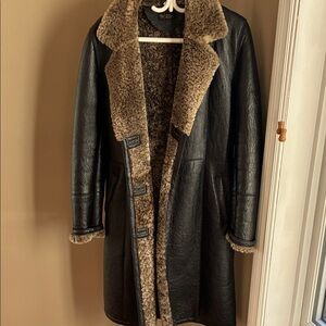 Women's Black and Tan Shearling Coat